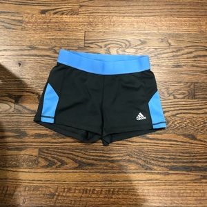Gray and blue Adidas TechFit Compression Shorts